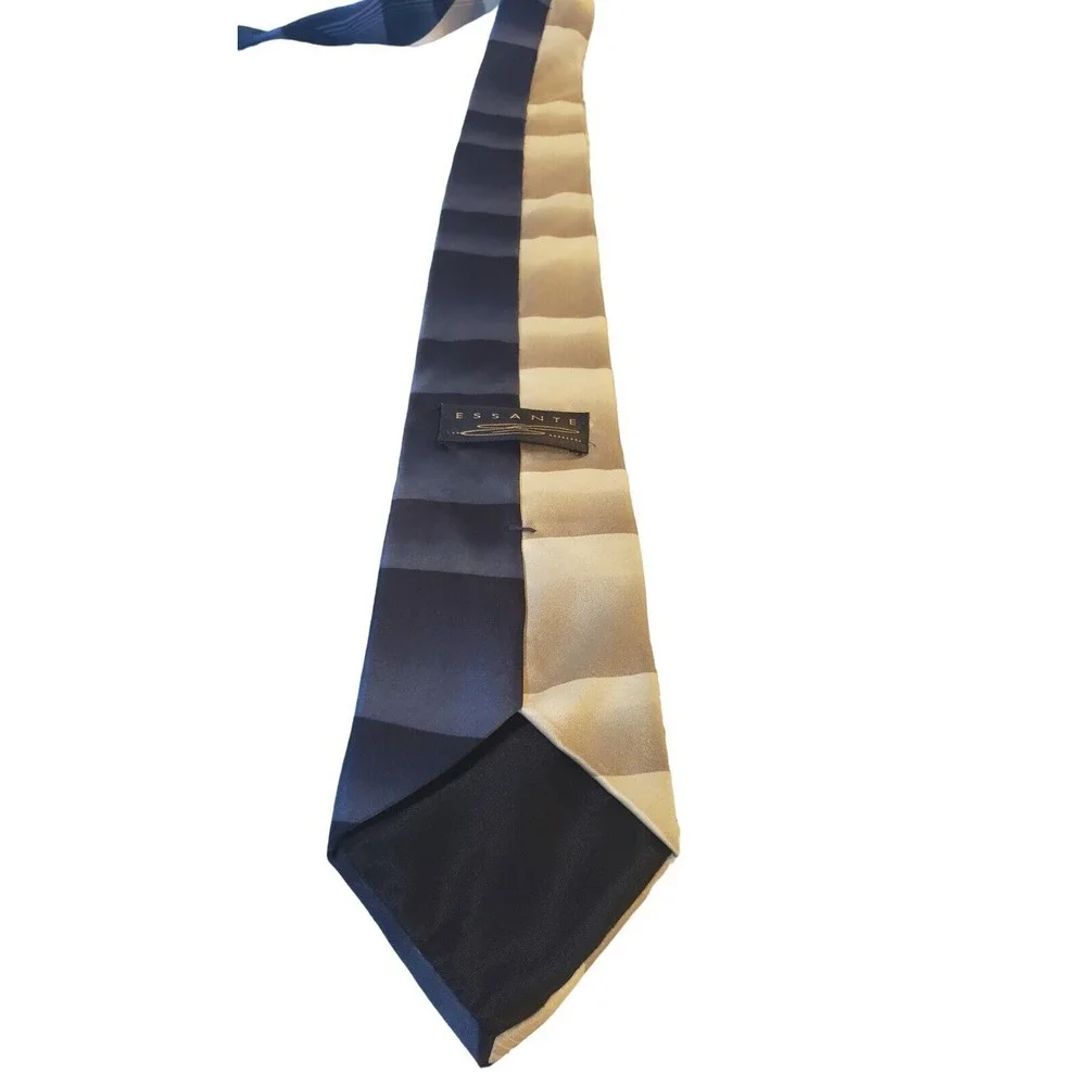 Essante 100% Silk Tie Geometric‎ Abstract Blue Yellow Necktie Made In USA